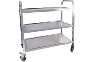 TAIMIKO Stainless Steel Utility Cart - 3-Tier Kitchen Trolley, Restaurants Serving Trolley with Locking Wheels, For Garage, Restaurants, Hotels, Size: 750x400xH835mm