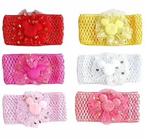 ANNA CREATIONS multi-coloured baby girl kids hairband headbands elastic hair accessory set 6 PCS with gift box-pink (STYLE-8)