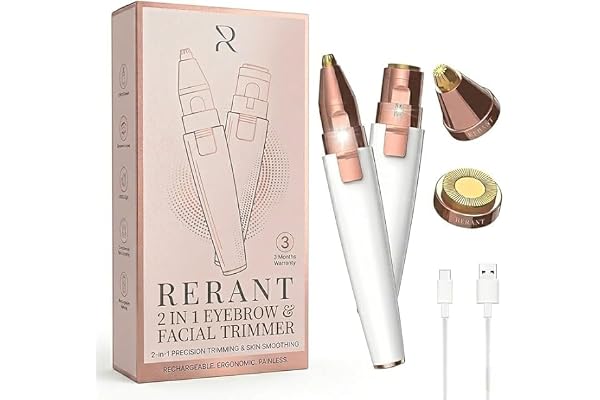 RERANT 2-in-1 Eyebrow Trimmer and Facial Hair Remover for Women, Rechargeable Electric Face Razor with Built-in LED Light, Painless Precision Eyebrow Razor and Lip Hair Trimmer, Portable (S1)