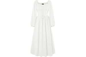 SCARLET DARKNESS Women Renaissance Maxi Dress Long Sleeve Square Neck Medival Dress