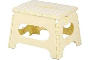 RESAES RESISTANT AND AESTHETIC Tragbarer, zusammenklappbarer Hocker, 150 kg, robust, rutschfest, langlebig und leicht zu transportieren, kleine Klappleiter für Erwachsene und Kinder, ideal für Küche, Bad und Camping (Beige-Gelb)