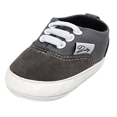 Saingace 1 Pair Baby Girls Boys Canvas Lace-up Shoe Anti-slip Soft Sole Sneaker Toddler First Walking Shoes (Age 0~6 Month, Grey)