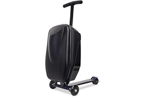 CyyKcc Scooter Suitcase for Kids, 2-in-1 Travelling Ride On Luggage, Foldable Case on 3 Wheels, 35x25x62.5cm Black