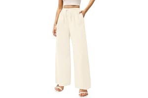 Zhiaek Pantalon Lin Femme Été Décontractés Pantalons Large Femme Fluide Mode Coton Lin Confortable Jogging Plage Rétro Pants Taille Elastique avec Poches