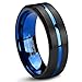 Queenwish 6mm Hochzeitsring,Wolfram Schwarz gebürstet & blau gerillt Verlobungsring,Komfort Fit poliert Eheringe für Damen Herren Größe 11.5