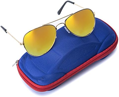 Kids Junior Aviator Classic Sunglasses Metal Frame Reflective Lenses By Comcl (Gold Flash)