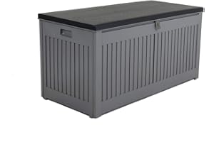 CHARLES BENTLEY, 270L, Outdoor, Garden, Plastic, Storage Box, Grey Body, Black Lid, Moulded Handles, Padlock Hasp, Sliding Lifts, PP Vacuum, Indoor, Outdoor, Steel, Storage Chest (109x54.7x51.3cm)
