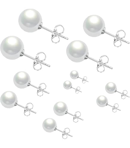 Orecchini Di Perle Argento 925 - Set 5 Paia Ipoallergeniche 4mm-8mm - Foto 2