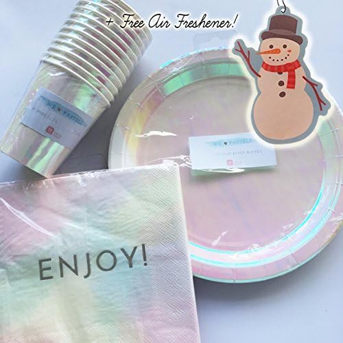 B4E Talking Tables ENJOY Iridescent Pastel Plates, Napkin, Cups, Tableware Pack for 12