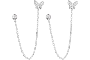IMINI Orecchini pendenti a forma di farfalla con doppio foro e zirconia cubica, con catenina, per donne e ragazze, piercing in argento Sterling S925, gioielli con animali, regalo per figlia e sorella,