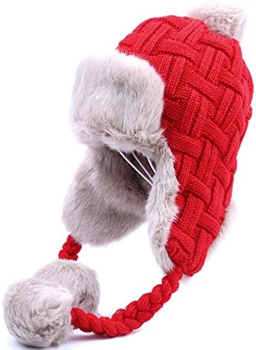 Women Winter Knitted Hat Faux Fur Ear Flaps With Warm Velvet Lined,1#