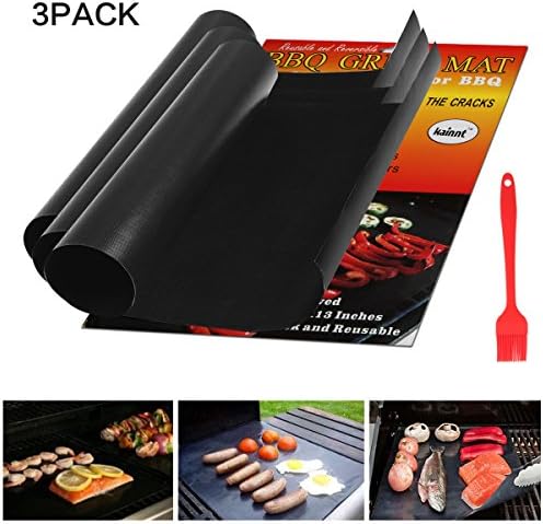 BBQ Grill Mats,3PACK BBQ Grill Mats Up to 400% Thicker+One 100% Silicone Oil Brush, 16" x 13" Works on Gas, Charcoal,Electric Grill and more,100% Non-stick, Great For The Barbeque Or Oven, Heat Resist