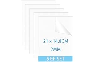 QEEYON 5 Pezzi Fogli Acrilici Trasparenti A5,2 mm Trasparente Fogli di Acrilici 21 X 14.8cm, Pannello Acrilico per Cornice Lastra in acrilico per Disegno, Stampa, Fai da Te, Cornice per Foto