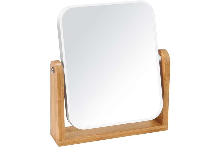 CLSEVXY Vanity Makeup Mirror with Stand, Double Sided 360 Degree Swivel Magnifying Mirror, Tabletop Magnified Make up Mirrors for Bathroom or Bedroom 8 Inch