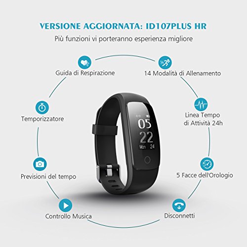 Mpow Fitness Tracker IP67, Braccialetti Fitness Contapassi da Polso Conta Calorie e Cardiofrequenzimetro, Bracciale Bluetooth Activity Tracker Impermeabile IP67 Fit Watch con Cardiofrequenzimetro Contapassi Pedometro, Orologio Fitness Donna Uomo 14 Sport ModalitÃ , Monitoraggio Calorie, Notifiche Chiamate/SMS/Whatsapp per Android e iOS, Nero