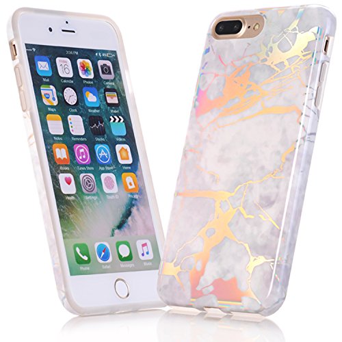 JIAXIUFEN iPhone 7 Plus Funda  Funda de Silicona Suave Case Cover Protecci  n C  scara Soft Gel TPU Carcasa Funda para Apple iPhone 7 Plus iPhone 8 Plus - Shiny Change Color Gray M  rmol Dise  o