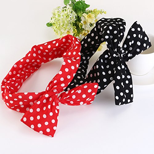 PIXNOR Haarband POLKA DOTS Rockabilly Draht biegbar Bunny Ohr binden Bow Stirnband Haarschmuck Geschenk Gift, 2 Stück - 8