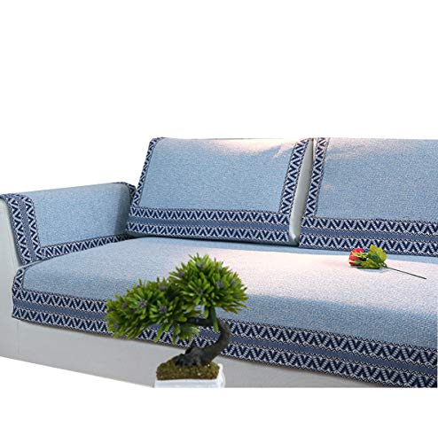 DFamily Solid color Sofa covers Linen Sofa cover slipcover Multi-size anti-slip resistant stain resistant Furniture protector-Blue 70x150cm(28x59inch)(1 piece)
