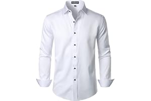 LucMatton Men's Dress Shirt Formal Stretch Wrinkle-Free Long Sleeve Slim Fit Button Down Shirts for Wedding Party