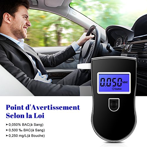 【Version Amélioré】Éthylotest Électronique TopElek Alcootest Obligatoire Haute Sensibilité, Énergie Économie Affichage Précise 3 Unités Avec Écran LCD + 5 Embouts