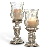 Mundgeblasen Loberon Kerzenständer 2er Set Luisant, Glas, H/Ø ca. 35/12 cm, klar/Silber