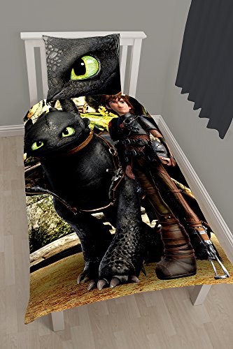 Bettwäsche Set Dragons Drachenzähmen leicht gemacht 135x200cm + 80x80cm, Linon, 7075, schwarz Ohnezahn - 2