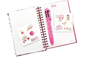ODS - Barbie Diary Pocket, Cahier à palettes réversibles, 32 pages, avec stylo multicolore et 2 feuilles d'autocollants Barbie, 10,5 x 15 cm, âge recommandé +5 ans