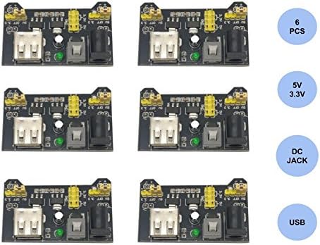 Maxxi 6 Pack Breadboard Power Supply Module for Arduino Board Solderless Breadboard 3.3/5V 6.5-12V USB 700mA