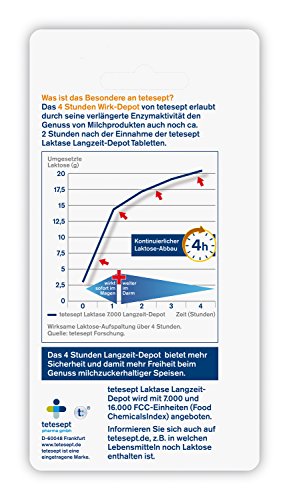 tetesept Laktase 7.000 Langzeit-Depot – Mit 4 Stunden Langzeit-Depot - kontinuierlicher Laktoseabbau in Magen & Darm - wirkt sofort – 1 Dose à 90 Stück [Nahrungsergänzungsmittel]