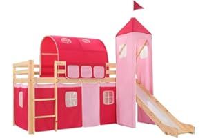vidaXL Cama Alta para Niños Tobogán y Escalera Madera Pino 208x230 cm Somier Mueble Mobiliario Dormitorio Habitación Infantil Hogar