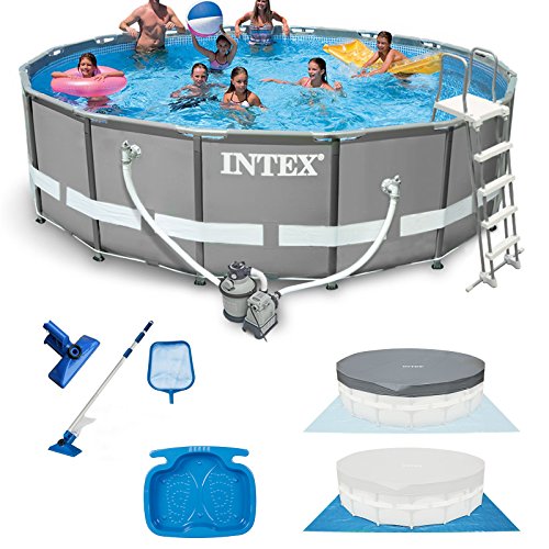 INTEX Ultra Frame Swimming Pool 488 x 122 cm Schwimmbecken Stahlrahmen 28324 Komplett-Set mit Extra-Zubehör wie: Reinigungsset und Fußbad