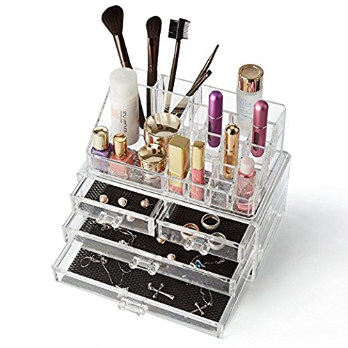 Spaire Acryl Kosmetik Organizer MakeUp Aufbewahrung mit 14 Fächern & 4 Schubladen, Kratzfester Transparenter Acryl - 7