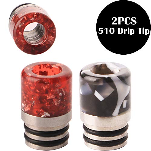WPERSUVV 2 Pcs 510 Drip Tip in resina epossidica per SMOK TFV12 Baby Prince, TFV8 Baby Beast, iJust 2, G Priv Baby Kit, X-Priv Baby Kit con Base in Acciaio Inox (Rosso + nero)