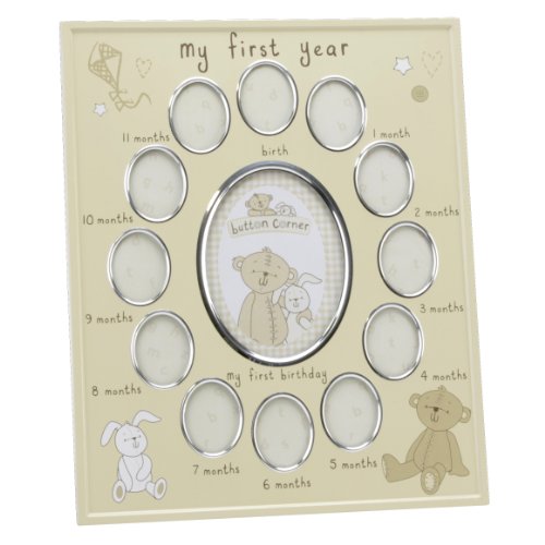 Button Corner Aluminium Baby Photo Frame - My First Year