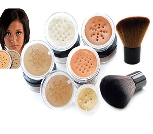 MEDIUM TAN & LIGHT WARM Mineral Foundation Makeup Double KABUKI SET Sheer Finish Full Coverage Natural Minerals by Intelligent Cosmetics®