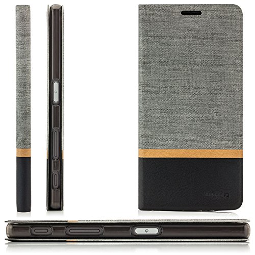 Zanasta Designs Funda Sony Xperia Z5 Compact Cubierta Carcasa Flip Case Tapa Delantera con Billetera para Tarjetas Protectora de Alta Calidad  Cierre Abatible Gris