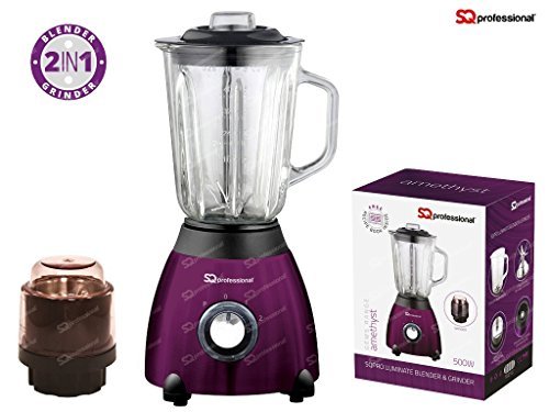 SQPRO Luminate 500W Blender with 1.5 Litre Glass Measuring Jug and Grinder for Dry Ingredients Red, Black or Silver (Amethyst Purple) by SQ Professional