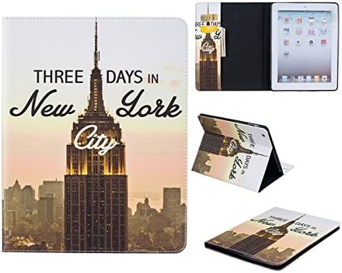iPad 4 Case, iPad 3 Case, iPad 2 Case - Kio Ultra Slim PU Leather Case Cover [Card Slots] with Stand Flip Cover Shell Colorful Painting Protective Case for Apple iPad 4 / iPad 3 / iPad 2 (new york city)