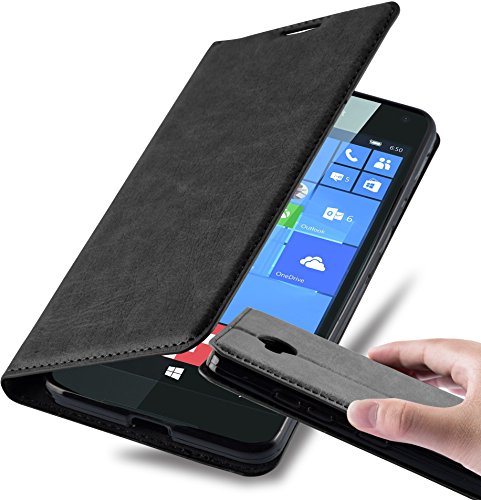 Nokia Lumia 650 Funda Estilo Libro de Cuero Sint  tico en NEGRO ANTRACITA de Cadorabo  Dise  o IM  N INVISIBLE      Cubierta Protectora con Cierre Magn  tico  Tarjetero y Funci  n de Suporte     Protecci  n Carcasa Caja Etui Case Cover