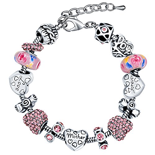 MANBARA Love Mother Wife Friend Forever latras pulsera y blazalete encanto de plata cristal rosa pálido blanco y rosa (rosa pálido)