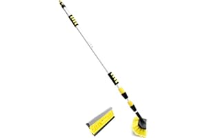 XPOtool Kit de Nettoyage 2 en 1 3D avec Brosse de Lavage télescopique – 145-300 cm – avec Raccord de Tuyau, Éponge et Raclette – Balai véhicule Camion camionette Voiture