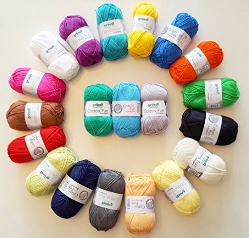 HdK-Versand 20x 50 g Cotton Fun Häkelgarn, alle Farben wie abgebildet inkl. 1 Gratis Mützenlabel von HdK-Versand