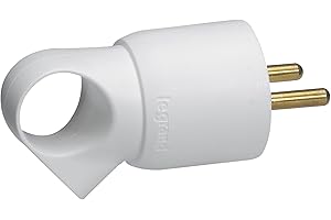 LEGRAND | Fiche Mâle Plastique 2P+T 16A À Anneau, Serre-Câble À Vis Pour Câble 3x1,5 mm² Max, Blanc, Livrée En Blister Brochable