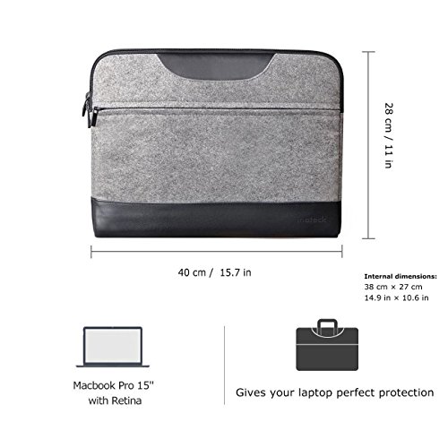 Inateck Schutzhülle für Laptops 15-15,4 Zoll Macbook Pro Retina Sleeve Hülle Kunstleder Laptop Tasche, Grau - 3