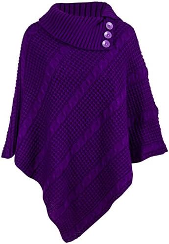 Missmister Womens Ladies Cable Knitted Poncho 3 Button Wrap Warm Cape Shawl Jumper Winter Plus Sizes UK 8-26