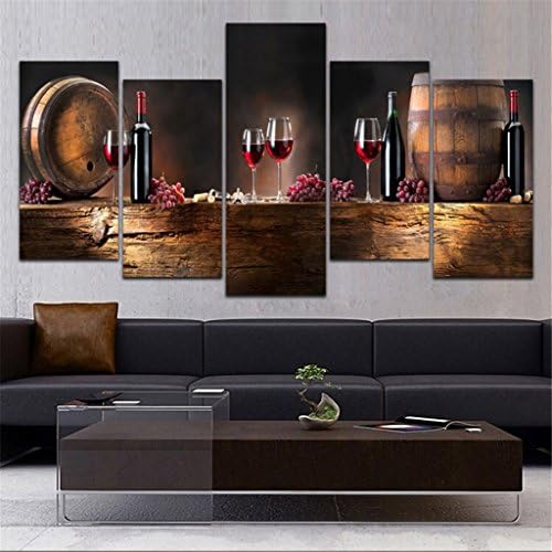 ECMQS 5Pcs Vintage Red Wine Canvas Wall Art Print Oil Painting Home Decoration Gift