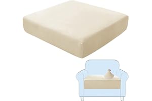 SHUOJIA Sofa Seat Cushion Covers, Stretch Velvet Sofa Cover, Non-Slip Couch Cushion Covers Replacement for Individual Cushion,with Elastic Fabric,Machine Washable (Cream Color,1-Seater)