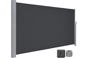 LARMNEE Store Latéral 190 x 450 cm, Brise-Vue Rétractable, Auvent extérieur, Résistant aux Intempéries, avec Fixation au Sol, pour Jardin, Terrasse, Piscine, Gris Anthracite EBK1945TBP02