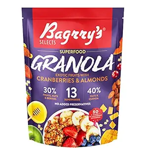 Bagrry?s Superfood Granola Exotic Fruits with Cranberries & Almonds | 30% Fruit & Nut | 40% Oats & Quinoa | Breakfast Cereals, 400g