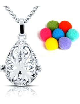 Naler Halskette Tropfen Anhänger Klangkugel Kette mit Käfig Schwangerschaft Aromatherapie (7x Wechselbare Kugeln)